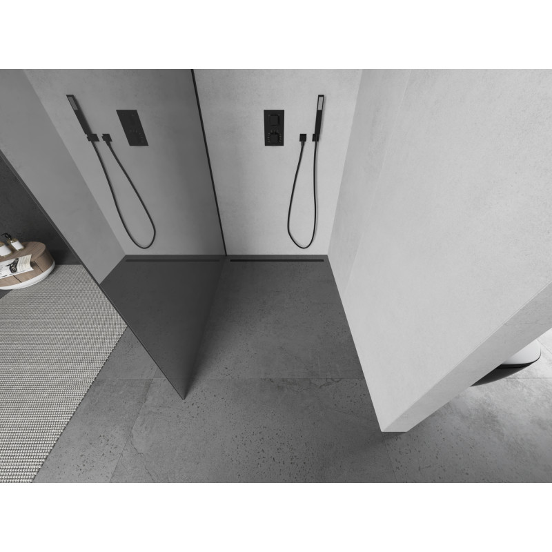Mexen Kioto Walk-in Shower Screen 100 x 200 cm, Mirror 8 mm, Black - 800-100-101-70-50