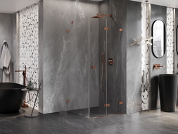 Mexen Lunar-F folding shower enclosure right 100 x 100 cm, transparent, rose gold- 836-100-100-60-00-P