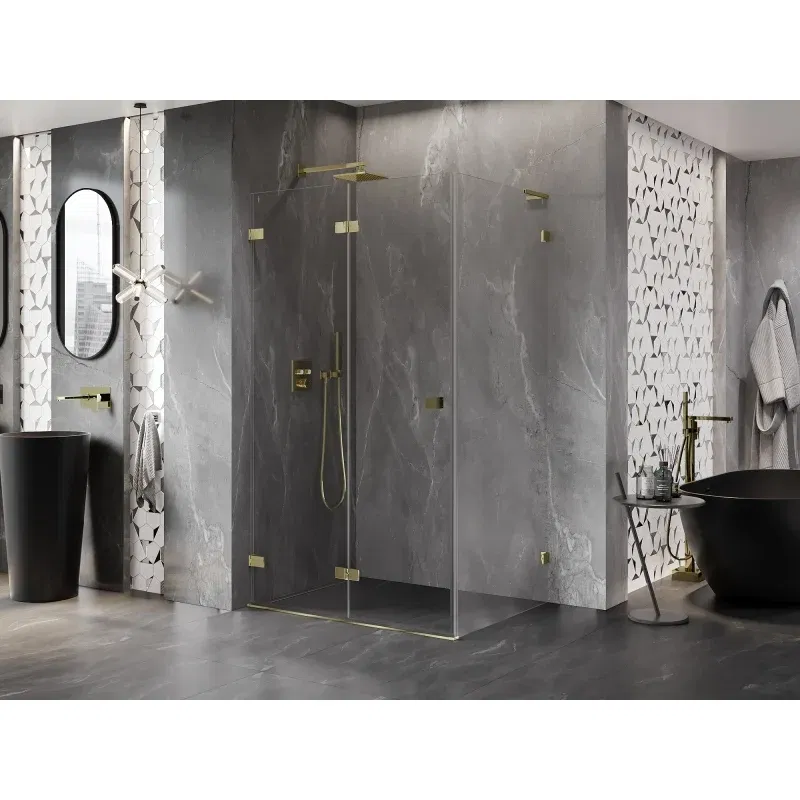 Mexen Lunar-F L folding shower cabin left 100 x 70 cm, transparent, gold - 836L-100-070-50-00-L