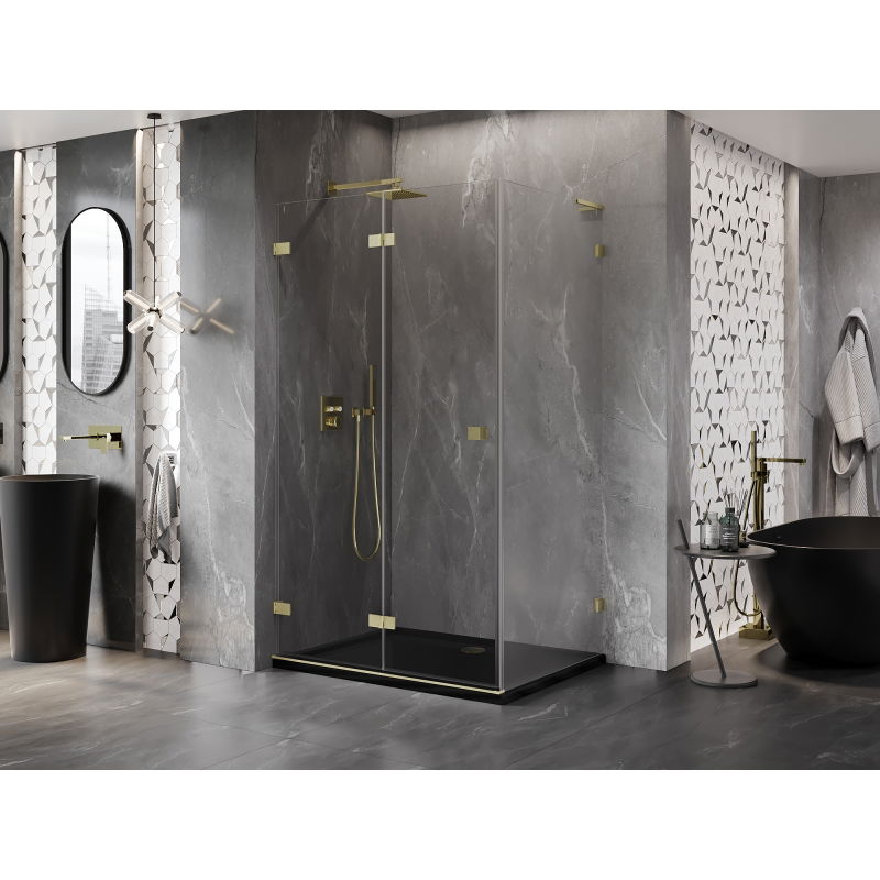 Mexen Lunar-F L folding shower enclosure left 95 x 70 cm, transparent, brushed gold - 836L-095-070-55-00-L