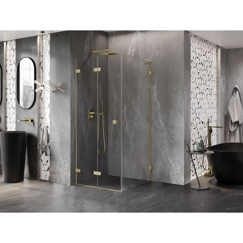 Mexen Lunar-F L folding shower cabin left 80 x 80 cm, transparent, brushed gold - 836L-080-080-55-00-L