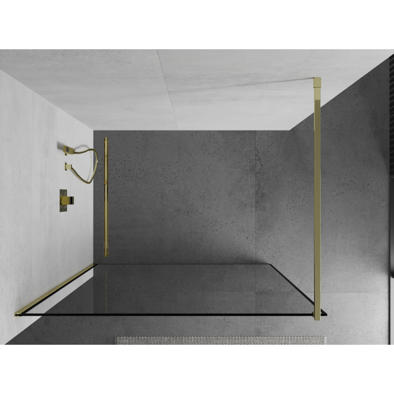 Mexen Kioto Walk-in Shower Wall 80 x 200 cm, Black Frame 8 mm, Gold - 800-080-101-50-70