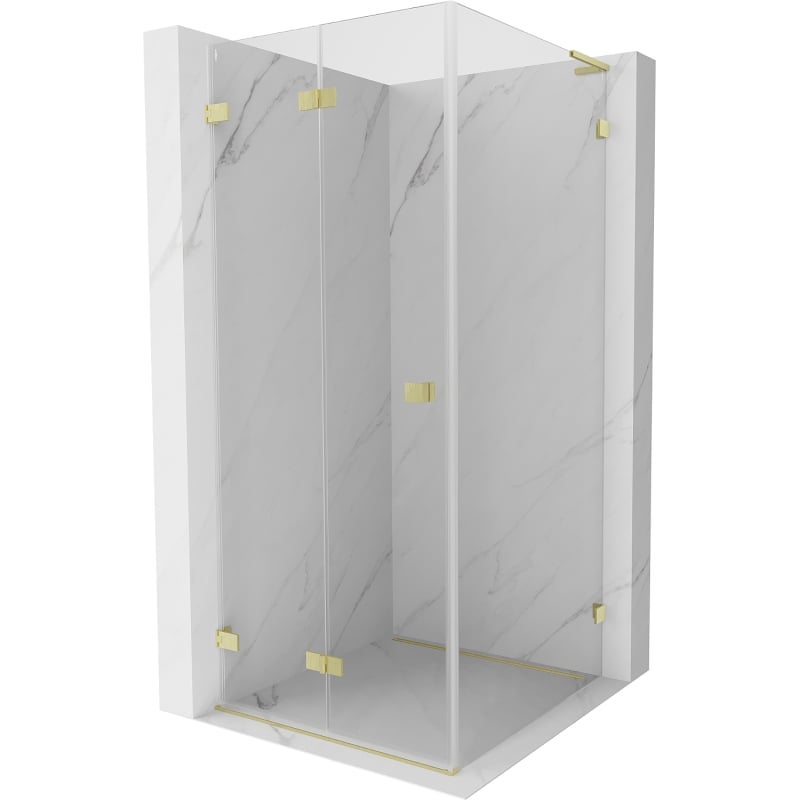 Mexen Lunar-F L foldable shower cabin left 90 x 90 cm, transparent, brushed gold - 836L-090-090-55-00-L