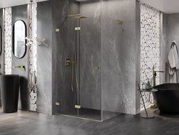 Mexen Lunar-F L left folding shower cabin 100 x 90 cm, transparent, brushed gold - 836L-100-090-55-00-L