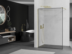 Mexen Kioto Walk-in shower wall 110 x 200 cm, black frame 8 mm, gold - 800-110-101-50-70