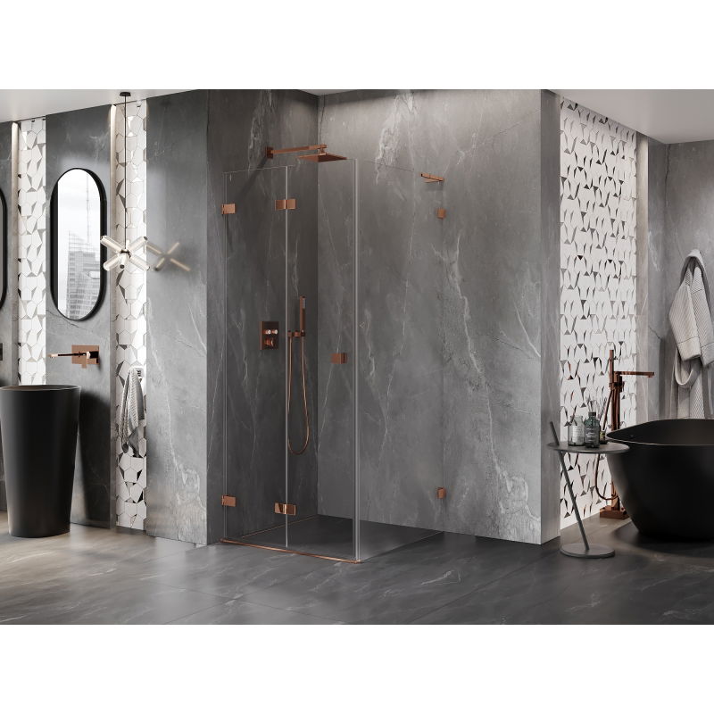 Mexen Lunar-F L folding shower enclosure left 80 x 80 cm, transparent, rose gold - 836L-080-080-60-00-L