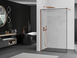 Mexen Kioto shower screen 50 x 200 cm, Transparent/Black pattern 8 mm, Rose gold - 800-050-101-60-70