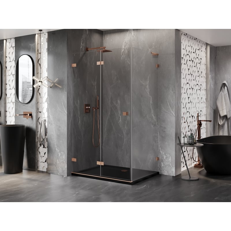 Mexen Lunar-F L folding shower cabin left 100 x 70 cm, transparent, brushed copper - 836L-100-070-65-00-L