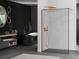Mexen Kioto Walk-in Shower Wall 110 x 200 cm, black frame 8 mm, rose gold - 800-110-101-60-70