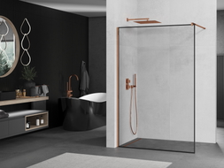Mexen Kioto Walk-in Shower Wall 120 x 200 cm, Black Frame 8 mm, Rose Gold - 800-120-101-60-70