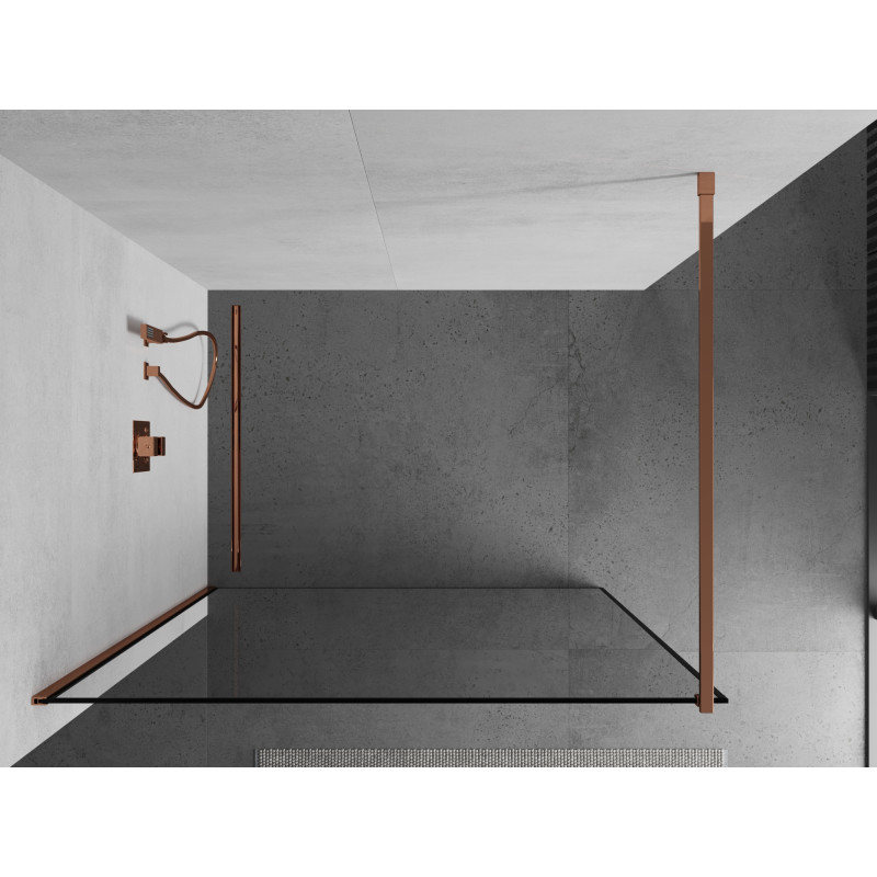 Mexen Kioto Walk-in Shower Wall 130 x 200 cm, Black Frame 8 mm, Rose Gold - 800-130-101-60-70