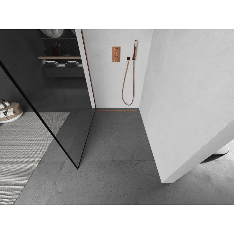 Mexen Kioto Walk-in Shower Wall 130 x 200 cm, Black Frame 8 mm, Rose Gold - 800-130-101-60-70