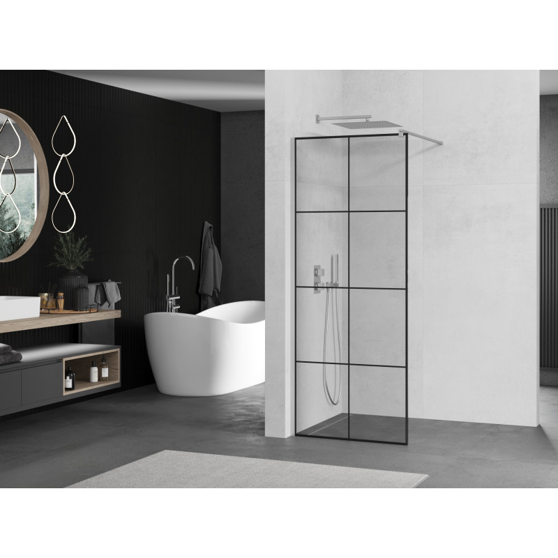 Mexen Kioto Walk-in Shower Wall 80 x 200 cm, Black Grid 8 mm, Chrome - 800-080-101-01-77