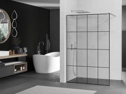 Mexen Kioto Walk-in Shower Wall 130 x 200 cm, Black Grid 8 mm, Chrome - 800-130-101-01-77