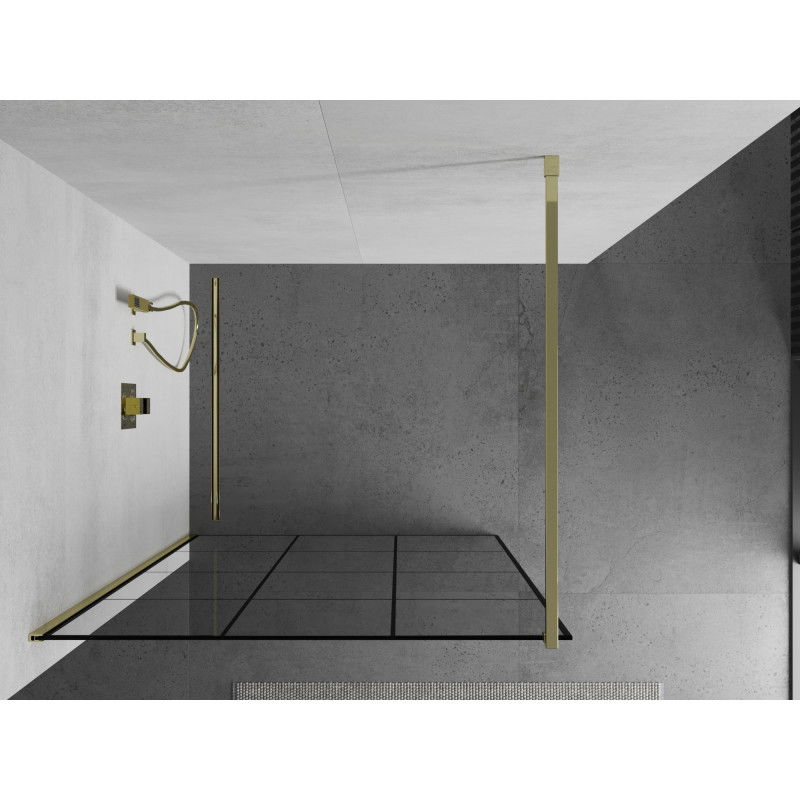 Mexen Kioto Walk-in Shower Wall 100 x 200 cm, Black Grid 8 mm, Gold - 800-100-101-50-77