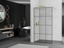 Mexen Kioto Walk-in Shower Wall 110 x 200 cm, Black Grid 8 mm, Gold - 800-110-101-50-77