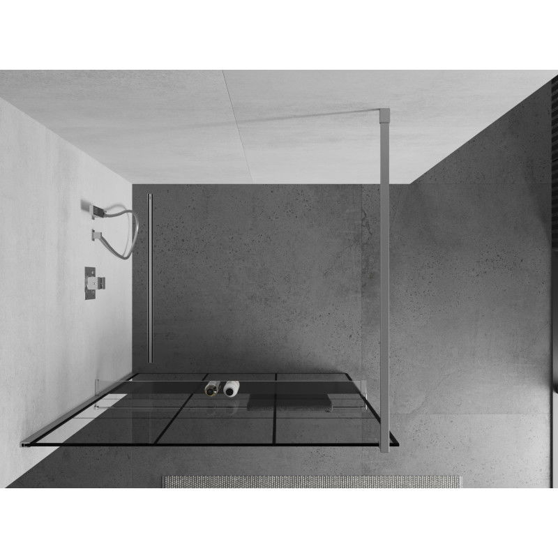 Mexen Kioto+ shower screen with shelf Walk-in 100 x 200 cm, black grid, chrome - 800-100-121-01-77