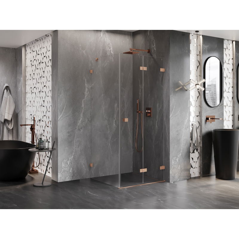 Mexen Lunar-F Folding Shower Enclosure Right 90 x 90 cm, Transparent, Brushed Copper- 836-090-090-65-00-P