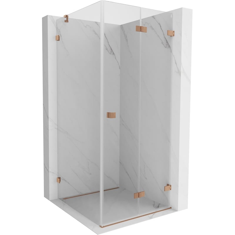 Mexen Lunar-F folding shower enclosure right 100 x 100 cm, transparent, brushed copper- 836-100-100-65-00-P