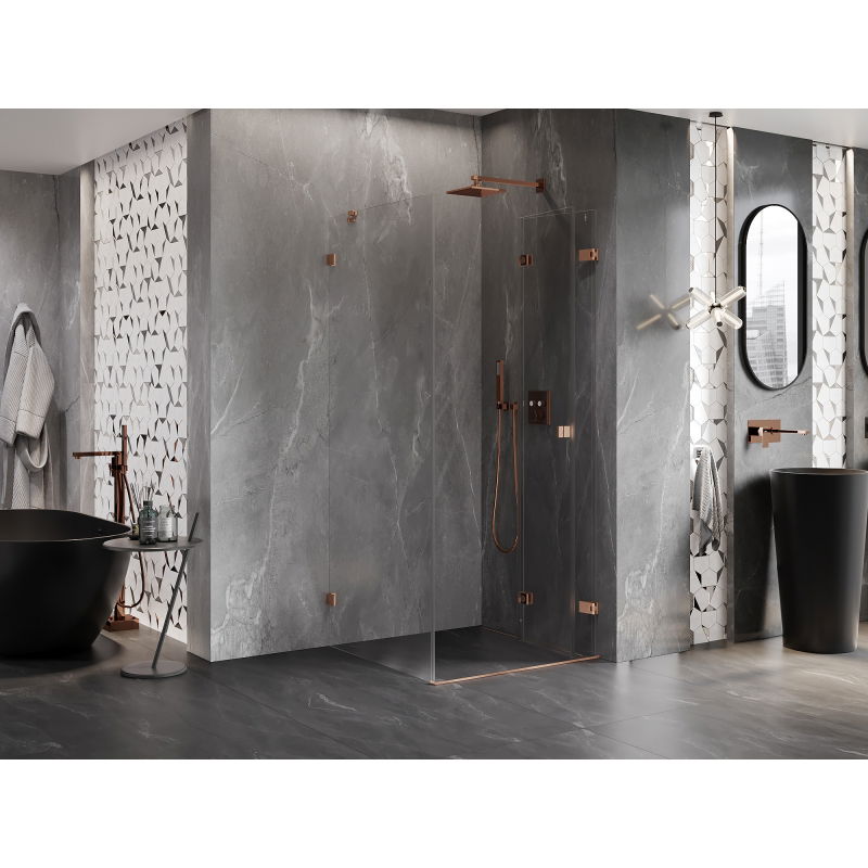 Mexen Lunar-F folding shower enclosure right 100 x 100 cm, transparent, brushed copper- 836-100-100-65-00-P