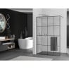 Mexen Kioto+ shower wall with shelf Walk-in 130 x 200 cm, black grid, chrome - 800-130-121-01-77