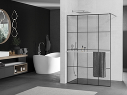 Mexen Kioto+ shower wall with shelf Walk-in 130 x 200 cm, black grid, chrome - 800-130-121-01-77