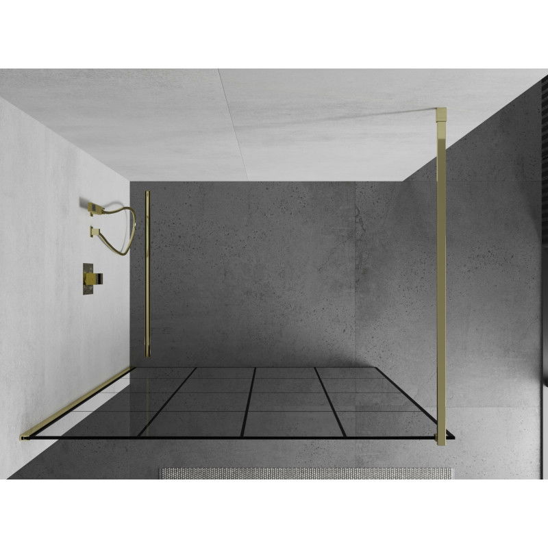 Mexen Kioto Walk-in Shower Wall 140 x 200 cm, Black Grid 8 mm, Gold - 800-140-101-50-77