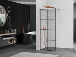 Mexen Kioto Walk-in Shower Wall 70 x 200 cm, Black Grid 8 mm, Rose Gold - 800-070-101-60-77