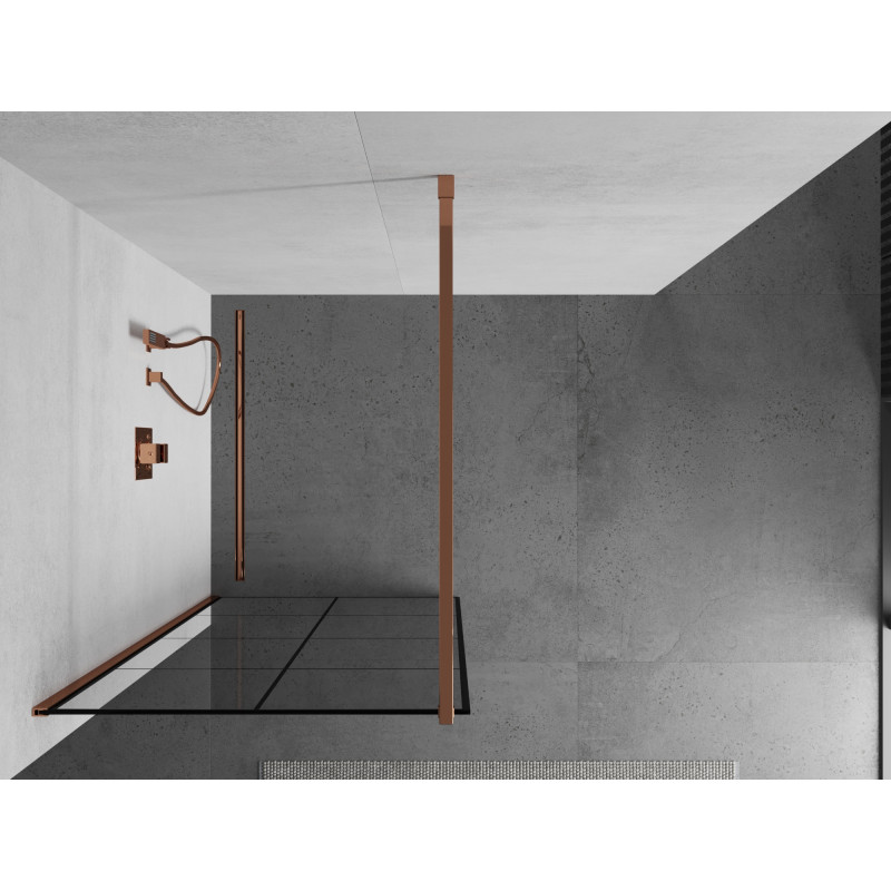 Mexen Kioto Walk-in Shower Wall 70 x 200 cm, Black Grid 8 mm, Rose Gold - 800-070-101-60-77