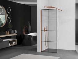 Mexen Kioto Walk-in Shower Wall 80 x 200 cm, Black Grid 8 mm, Rose Gold - 800-080-101-60-77