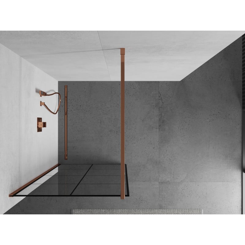 Mexen Kioto Walk-in Shower Wall 80 x 200 cm, Black Grid 8 mm, Rose Gold - 800-080-101-60-77