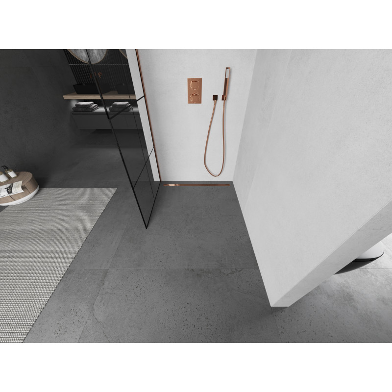 Mexen Kioto Walk-in Shower Wall 80 x 200 cm, Black Grid 8 mm, Rose Gold - 800-080-101-60-77