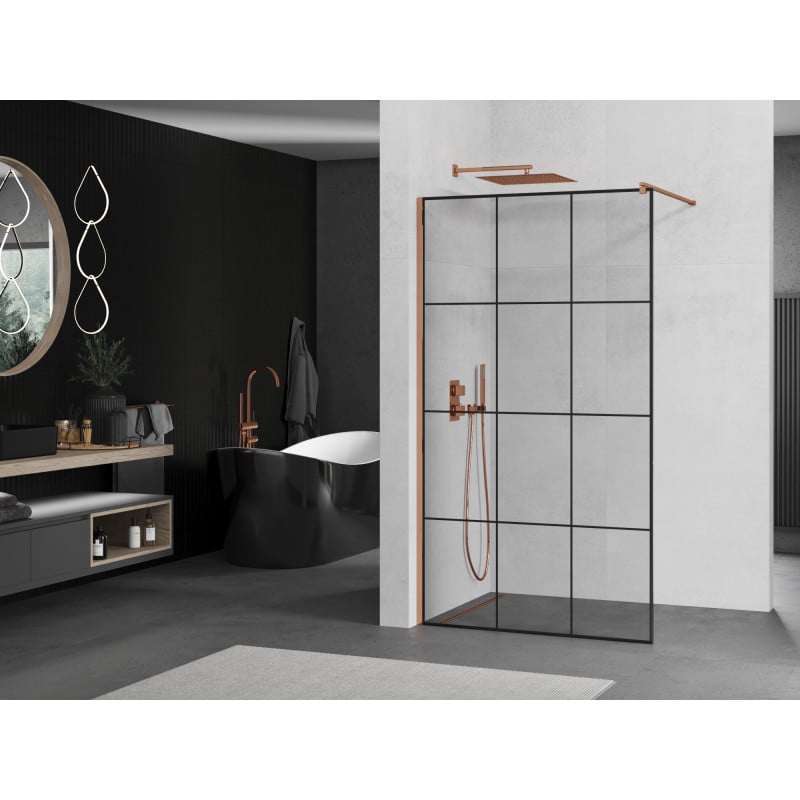 Mexen Kioto Walk-in Shower Screen 100 x 200 cm, Black Grid 8 mm, Rose Gold - 800-100-101-60-77