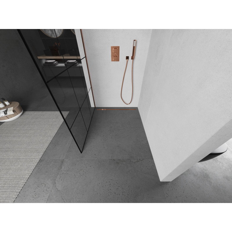 Mexen Kioto Walk-in Shower Screen 100 x 200 cm, Black Grid 8 mm, Rose Gold - 800-100-101-60-77