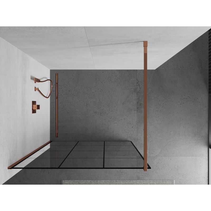 Mexen Kioto Walk-in Shower Panel 100 x 200 cm, Black Grid 8 mm, Rose Gold - 800-100-101-60-77