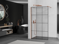 Mexen Kioto Walk-in shower wall 110 x 200 cm, black grid 8 mm, pink gold - 800-110-101-60-77