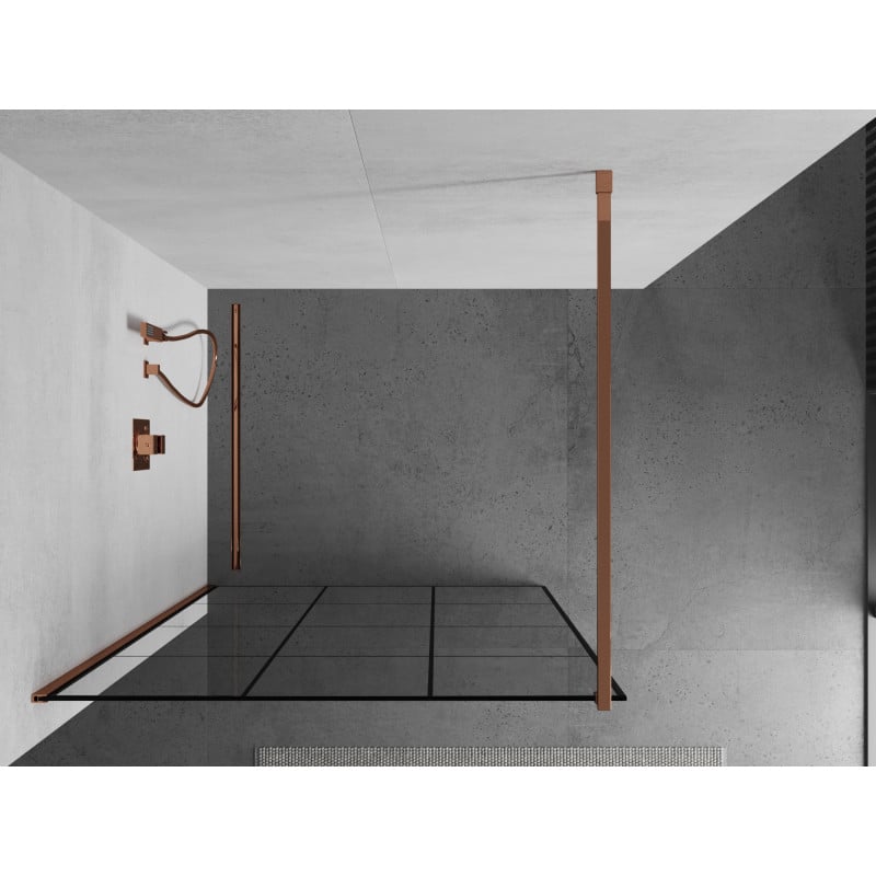 Mexen Kioto Walk-in Shower Wall 120 x 200 cm, Black Grid 8 mm, Rose Gold - 800-120-101-60-77