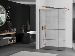 Mexen Kioto shower screen 140 x 200 cm, Transparent/Black pattern 8 mm, Rose gold - 800-140-101-60-77