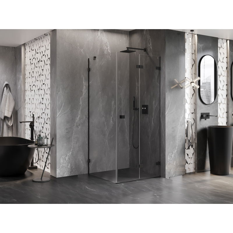 Mexen Lunar-F folding shower cabin right 80 x 80 cm, transparent, black - 836-080-080-70-00-P