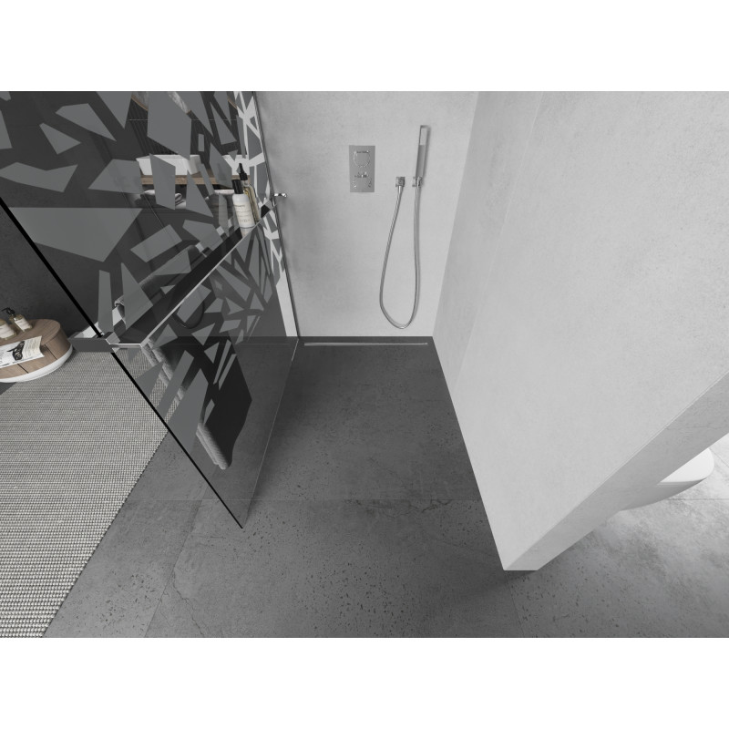 Mexen Kioto+ shower wall with shelf Walk-in 70 x 200 cm, white pattern, chrome - 800-070-121-01-85