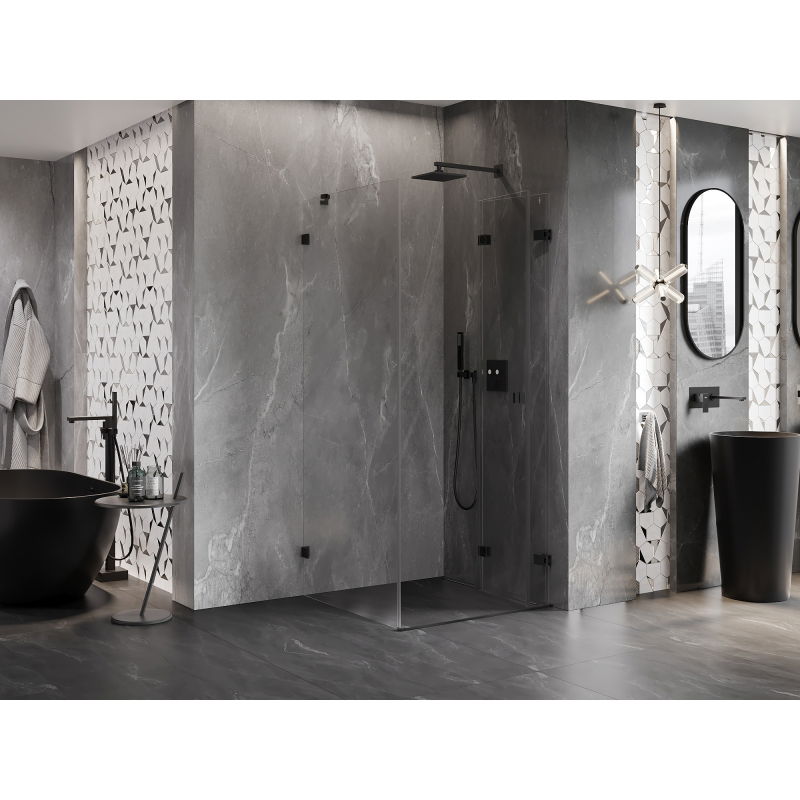 Mexen Lunar-F folding shower cabin right 90 x 90 cm, transparent, black - 836-090-090-70-00-P