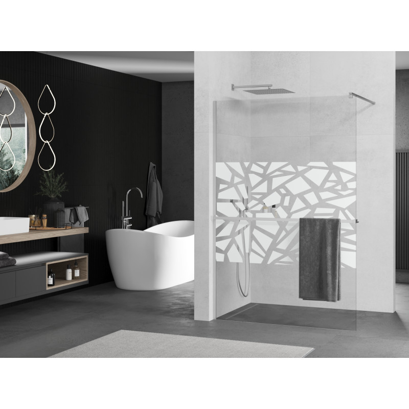 Mexen Kioto+ shower wall with shelf Walk-in 70 x 200 cm, white pattern, chrome - 800-070-121-01-85