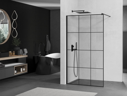 Mexen Kioto Walk-in shower wall 100 x 200 cm, black grid 8 mm, black - 800-100-101-70-77