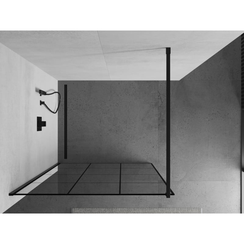 Mexen Kioto Walk-in shower wall 100 x 200 cm, black grid 8 mm, black - 800-100-101-70-77