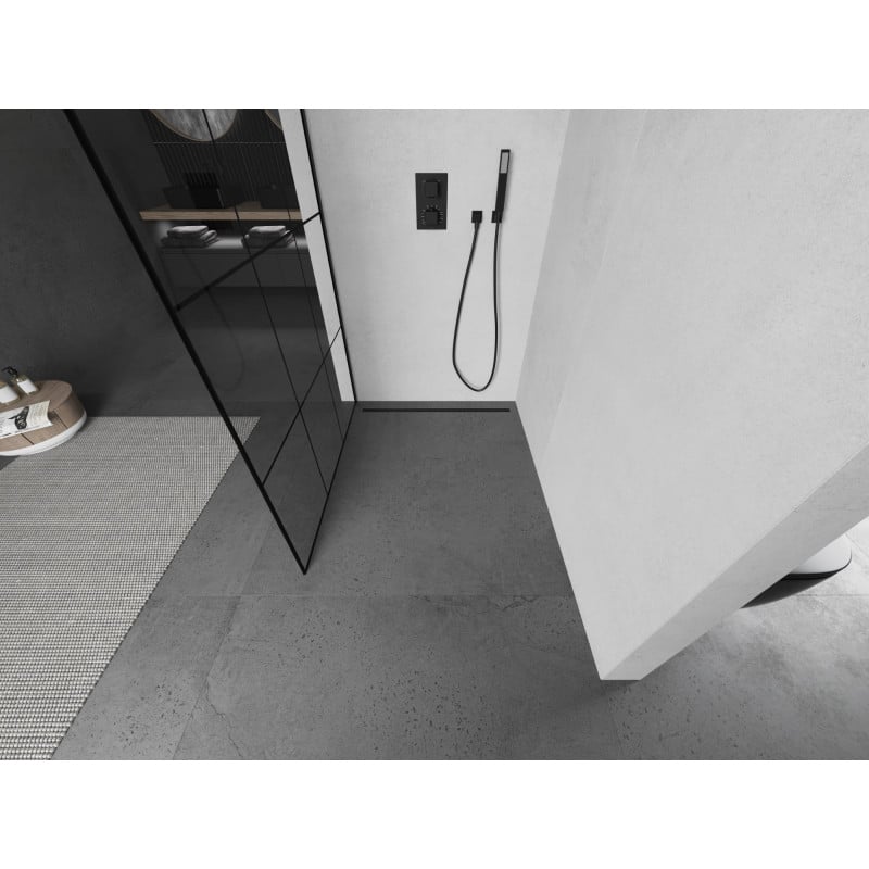 Mexen Kioto Walk-in shower wall 100 x 200 cm, black grid 8 mm, black - 800-100-101-70-77