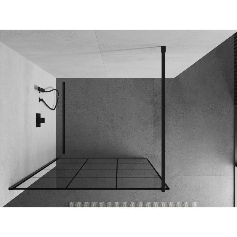 Mexen Kioto Walk-in Shower Wall 120 x 200 cm, Black Grid 8 mm, Black - 800-120-101-70-77