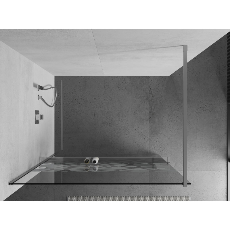 Mexen Kioto+ shower wall with shelf Walk-in 80 x 200 cm, white pattern, chrome - 800-080-121-01-85