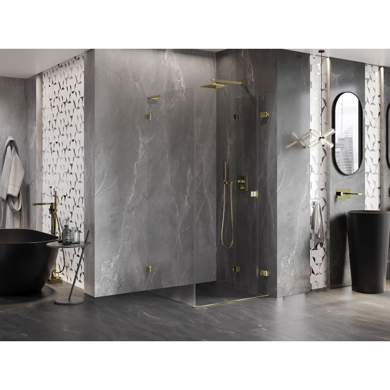 Mexen Lunar-F L folding shower cabin right 70 x 70 cm, transparent, gold - 836L-070-070-50-00-P