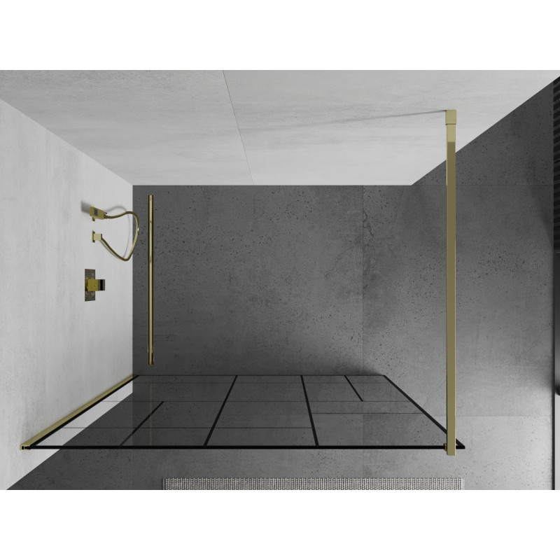 Mexen Kioto Walk-in Shower Wall 70 x 200 cm, Black Pattern 8 mm, Gold - 800-070-101-50-78
