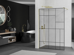 Mexen Kioto Walk-in Shower Screen 90 x 200 cm, Black Pattern 8 mm, Gold - 800-090-101-50-78